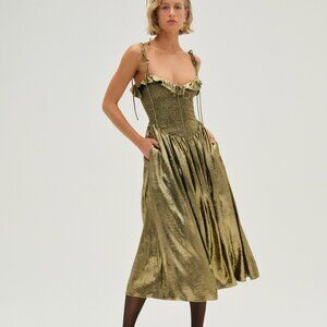 For Love & Lemons Bethany Midi Dress M / Gold